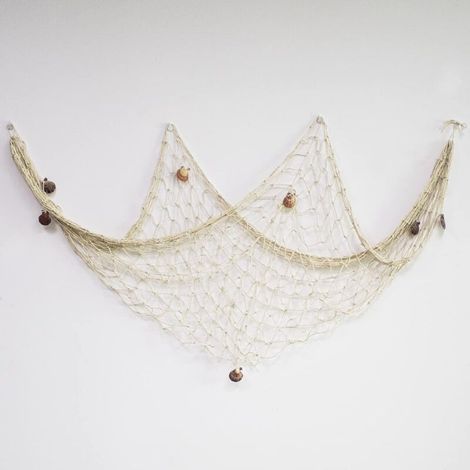 Dekoratives Fischernetz, Strand- und maritimer Stil, Wanddekoration mit Muscheln, Türdekoration im mediterranen Stil, Aufkleber im maritimen Stil. (1/4)