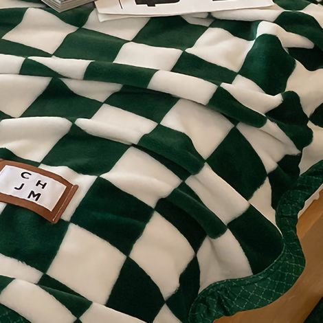 Couverture à carreaux vintage simple, plaid chaud d'automne et d'hiver, en flanelle polaire, motif pomme de pin, 150 x 200 cm. Idéale pour la sieste, le canapé ou les loisirs. (1/4)