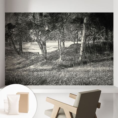 Papier peint intissé décoratif pour chambre et salon Design moderne à poser facilement - Colle incluse gratuite Paysage serein 104x70 cm (1/5)