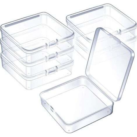 (6 Pièces)Mini Boîtes de Conteneurs de Stockage de Perles en Plastique Transparent pour Collecte de Petits Objets, Perles, Bijoux, Cartes de Visite, Artisanat (3.7 x 3.7 x 1.18 Pouces) (1/4)