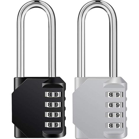 2 Pcs Cadenas Code 4 Chiffres Long, Alliage de Zinc Cadenas à Combinaison Antirouille Cadenas Casier Code pour Placard Gym Garage (Noir,Argent)