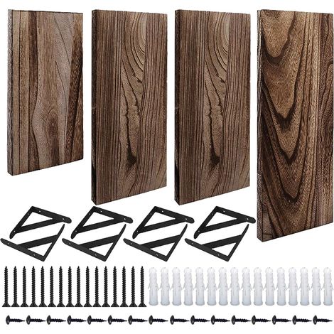 Étagère flottante en bois rustique avec supports métalliques, ensemble d'étagères murales flottantes pour salon, cuisine, bureau, toilettes, couloir, pots de fleurs, articles de toilette (1/5)