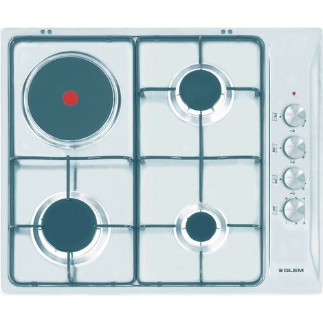 Glem Gas GTL647IX. Colore del prodotto: Acciaio inox, Posizionamento dell'apparecchio: Da incasso, Dimensione della larghezza del piano cottura: 60 cm. Bruciatore piccolo: 1000 W, Bruciatore medio:...