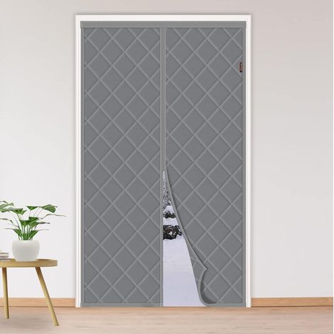 BEBUSINGOTO Cortina de puerta con aislamiento térmico de 90 x 210 cm, gruesa para invierno, insonorizada y antifrío, de algodón magnético, gris (1/5)