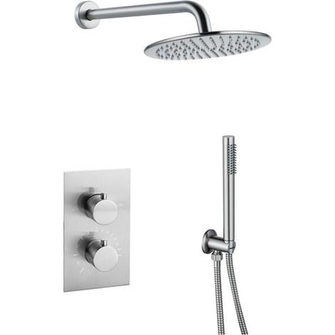FugaFlow Eccelente Sobrado Colonne de douche pluie à encastrer thermostatique avec douche de tête 25cm et douchette stick Inox brossé PVD (1/4)