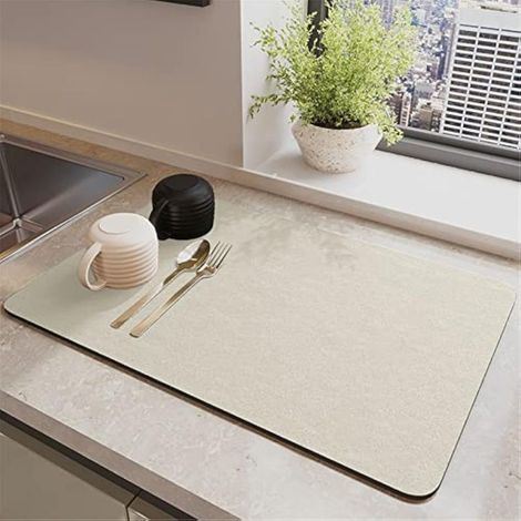 Tapis Égouttoir Absorbant Évier, 30x40cm Tapis de Machine à Café, Silicone Antidérapant Tapis Vaisselle, Egouttoir Séchage Rapide, Tapis De Sechage Vaisselle pour Cuisine, Bar Et Évier (Beige)