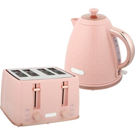 Light Pink Kettle and Toaster Set,1.7L Fast Boil 3000W Kettle,4-Slice Toaster with 7 Browning Levels for Perfect Toast.