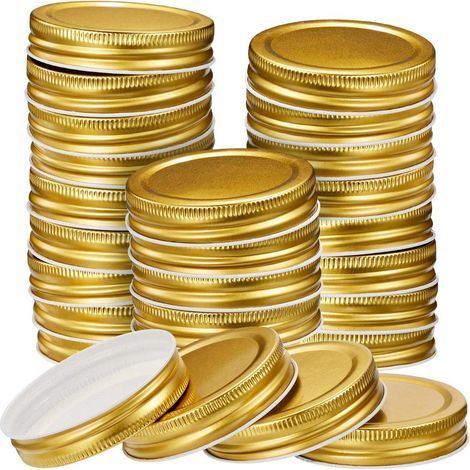 Lot de 30 couvercles pour bocaux Mason à ouverture standard, étanches et sécurisés, couleur or. (1/5)
