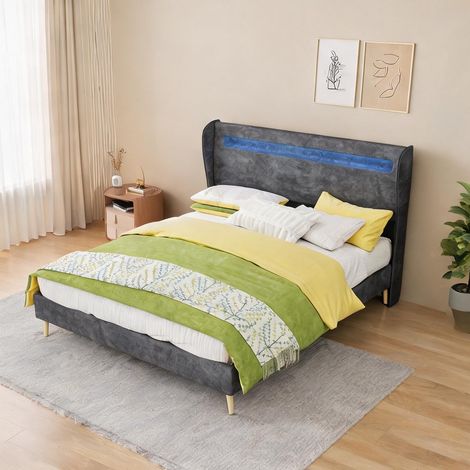 Tête de lit coloris gris en tissu métal 200 x 140 x 156 cm (1/5)
