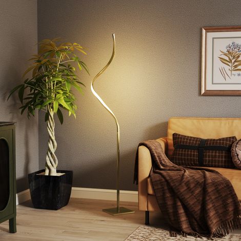 Lampadaire LED spiralé avec 3 niveaux de luminosité et interrupteur au pied, doré (1/5)