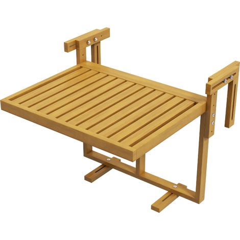 Outsunny Tavolino per Balcone da Ringhiera Pieghevole e Regolabile in Legno