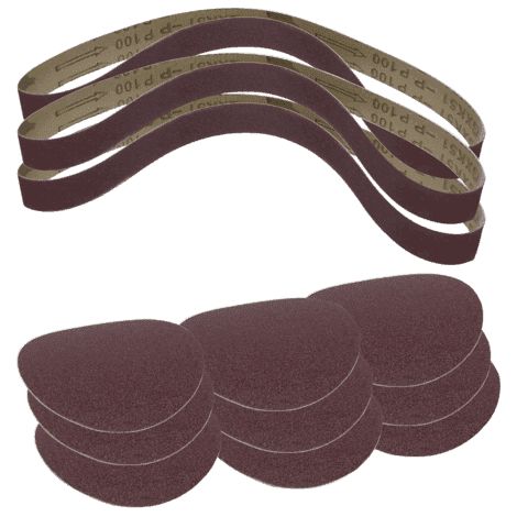 Scheppach Lot de 12 abrasifs - Disques abrasifs grain 80,120 et 180 (3 pièces de chaque) - Bandes abrasives grain 60,100 et 180 (1 pièce de chaque) - Compatibles avec la ponceuse BTS700