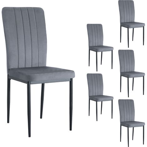 Lot de 6 chaises repas 41,5x52,5x94 cm en velours gris clair - MAGDA