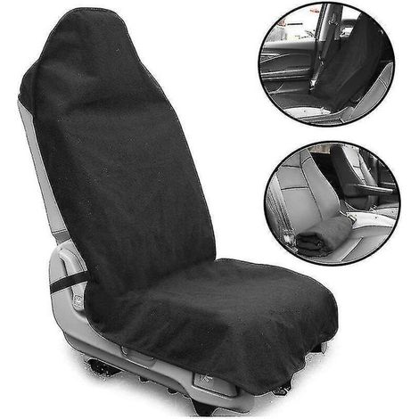 Housse de siège universelle pour voiture, en tissu éponge imperméable et absorbant la transpiration, idéale pour le yoga, la natation et la plage. Noir. (1/5)