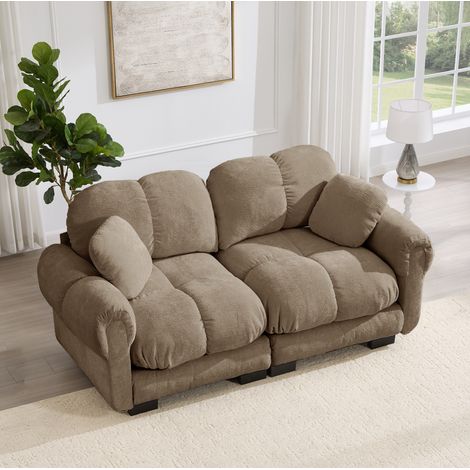 Canapé modulaire 2 places marron en chenille avec coutures matelassées et coussin mobile (1/5)