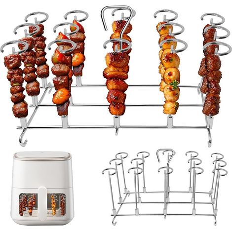 Lot de 14 brochettes verticales en acier inoxydable 304 pour Ninja Foodi AF500EU, AF400EU, AF300EU, SL400EU, Cosori Dual Zone Friteuse à air chaud (1/5)