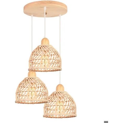 Suspension Luminaire - - Vintage Industriel - Bois et Bambou - E27 - 60W (1/5)