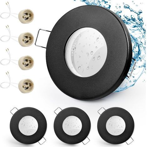 4x Spot LED Encastrable IP65 Cadre Avec Douille GU10, Spots de plafond en Fer Noir, Rond plat Spots Salle de bain spot cadre d'encastrement 68mm pour extérieur- intérie (1/5)