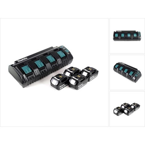 Kit alimentatore Makita 18 V con caricabatterie quadruplo DC 18 SF + 4 batterie BL1840B da 4,0 Ah