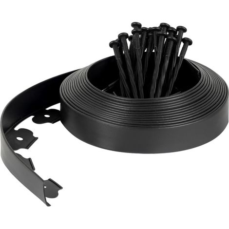 Bordure de Jardin en Plastique Flexible 10 mètres, Hauteur 5cm - avec 30 Piquets d'ancrage – Délimitation Pelouse, Allée, Parterre – Bordurette Extérieure Facile à Installer (1/5)