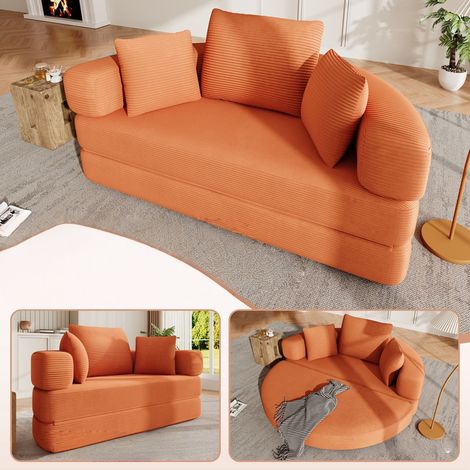 Canapé-lit pliant multifonctionnel (Boneless Couch), lit canapé modulaire ovale avec coussins – Tissu en cordon, 173 × 176 cm – Pour appartement, salon et chambre