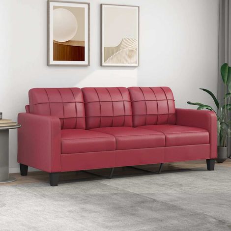 Vidaxl – Canapé droit 3 places rouge bordeaux 180 cm en similicuir – Cadre robuste en métal – Confort optimal avec rembourrage mousse