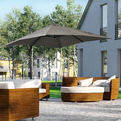 Parasol crank jardin 2,5x2,5m rotation 360° balcon bras base prise air réglable 5 niveaux, gris clair