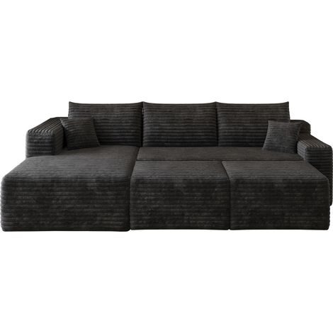 CHICFURN Canapé d'angle 241 cm noir en tissu, canapé en L style minimaliste avec assise profonde, sofa sans montage pour salon, appartement ou chambre (1/5)