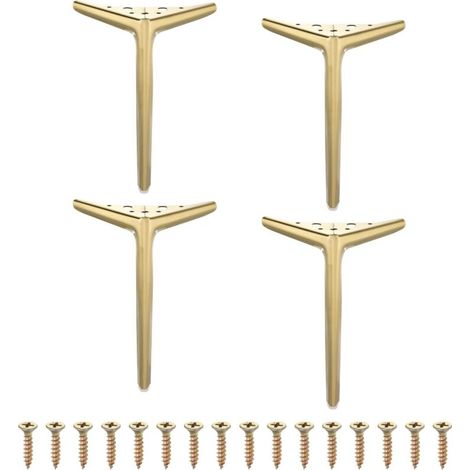 map Lot de 4 pieds de meubles triangulaires en métal de 25,4 cm pour canapé, commode, lit, armoire, canapé (doré brossé) (1/5)