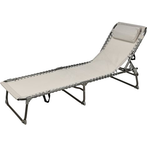 XL Relax Klappliege mit Kopfkissen hell grau - 190 x 60 cm - Sonnenliege mit 5-fach verstellbarer Lehne