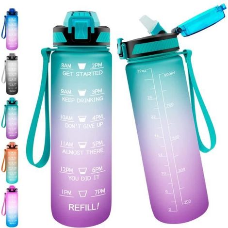 Gourde Sport - Non spécifié - 1 Litre - Paille en silicone - Filtre - Marqueur de temps (1/4)