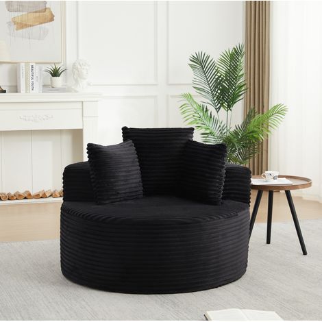 Sillón redondo 110 x 110 x 82 cm de pana negra con 3 cojines OKMYHOME (1/5)