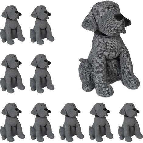 Relaxdays 10x Dog Doorstopper, Decorative Floor Bumper, Inside, Sand-Filled Fabric Door Stop, 33 x 26 x 29.5 cm, Grey