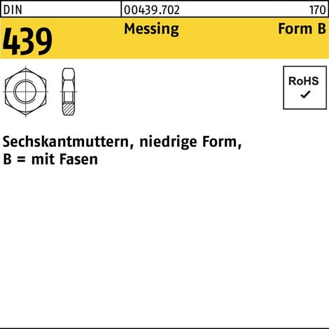 Sechskantmutter DIN 439 Form B BM 4Messing 1000 Stück