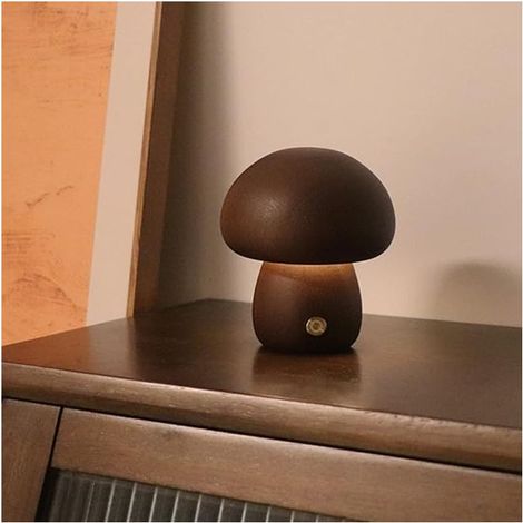 Lampe En Bois En Bois Massif Portable Décorer Mignon Portable Lampe Dessin Animé Lampe De Chevet Champignon Dessin Animé Lampe De Bureau Lampe De Nuit Adorable Bureau En Bois, D Walnut (1/5)