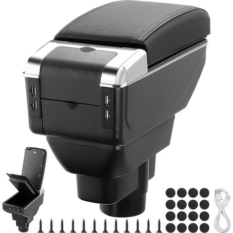 Car Armrests for Vauxhall Corsa D 2006-2014, Dual Layer Armrest with 7 USB Charging Ports, Centre Console Storage Box Made of Black PU Leather (1/5)