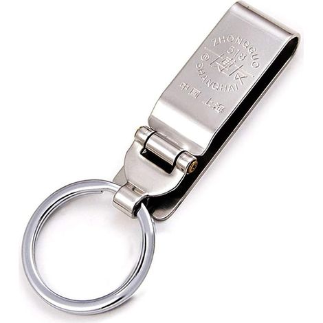 Porte-clés de ceinture avec clip détachable en acier inoxydable pour homme ou femme, argenté (Yq518-1 pack), Small (1/5)