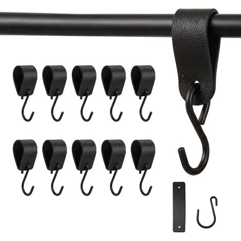 Crochets avec Boucle en Cuir 10 Pièces, Crochets Métalliques Multifonctionnels pour la Cuisine, la Salle de Bain, la Chambre et le Bureau (Noir) (1/5)
