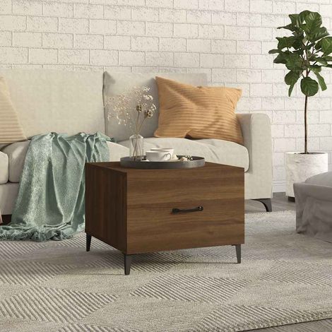817541 vidaXL Coffee Table with Metal Legs Brown Oak 50x50x40 cm (1/5)