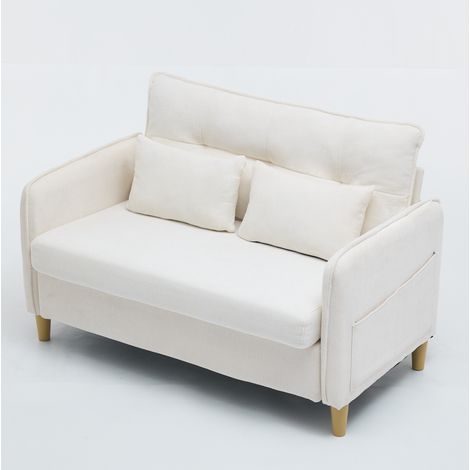 CHICFURN Divano 2 posti 127 cm in legno beige, ciniglia, con braccioli e tasche (1/5)