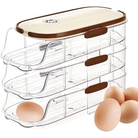Portauova a 3 livelli con sistema di scorrimento automatico e coperchio – Per 42 uova, trasparente, senza BPA, con indicatore della data, 33x16,5x21,5 cm (1/5)
