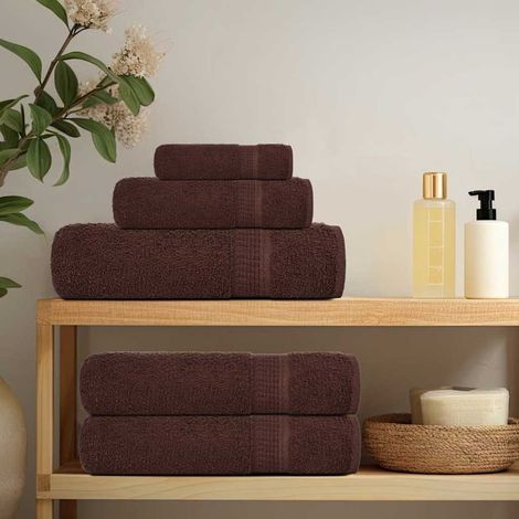 Serviette d'invité en coton 100 % – Lot de 2 serviettes mains marron 30 x 50 cm, 360 g/m², gamme FROGN, avec boucle de suspension (1/5)
