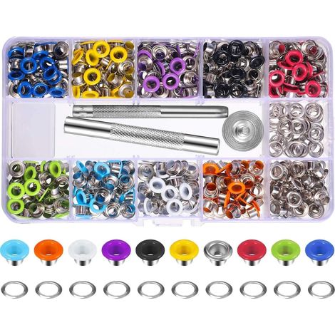 400 Ensembles Kit d'illets Multicolores 3/16 Pouces illets métalliques avec Outils d'installation et instructeur dans Une boTe Transparente (1/5)