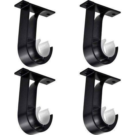 Ensemble de 4 supports de tringle à rideaux en alliage d'aluminium noir - fixation murale/plafond (1/5)
