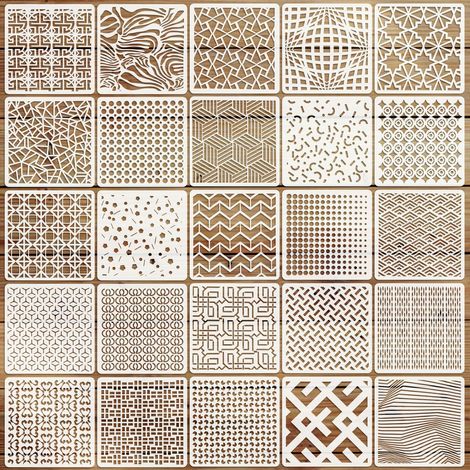 25 Pochoirs pour Peinture Géométriques Réutilisables, 15 x 15 cm (1/5)