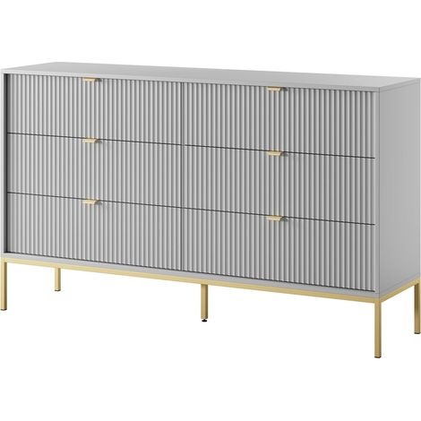 Cassettiera: 6 cassetti, Grigio, gambe dorate, 154 x 39 x 83 cm, maniglie dorate (1/5)