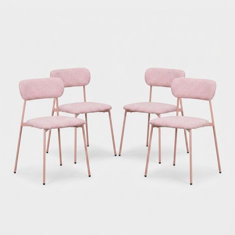 Les Tendances – Set de 4 chaises INKA – Acier peint à poudre – Assise rembourrée en mousse – Hauteur d’assise 48 cm – Rose (1/3)