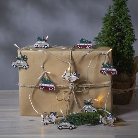 Deko-Lichterkette Billy mit Weihnachtsmotiven aus Holz, L 180cm (1/4)