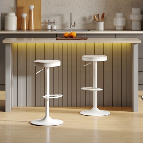 Lot de 2 tabourets de bar, chaises de bar pivotantes avec assise en hévéa, hauteur réglable et repose-pieds, blancTabouret de bar (1/5)