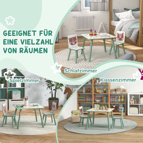 Table enfant avec 2 chaises, ensemble assise pour enfants avec 1 table et 2 chaises, motif animalier adorable, mobilier junior pour petits 3-8 ans, Vert (1/5)